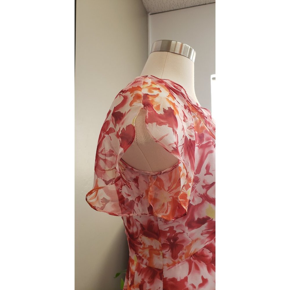 Carmen Marc Valvo Pink Floral Silk Ruffle Dress Size 4 - Picture 11 of 13